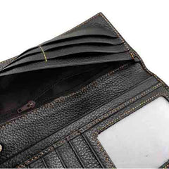 Badass Black Leather Men's Punk Long Biker Chain Wallet Skull Bifold Chain Long Wallet For Men