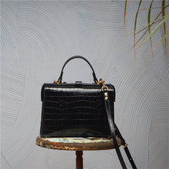 Handmade Womens Stylish Black Leather Doctor Handbag Side Purses Doctor Purses for Women