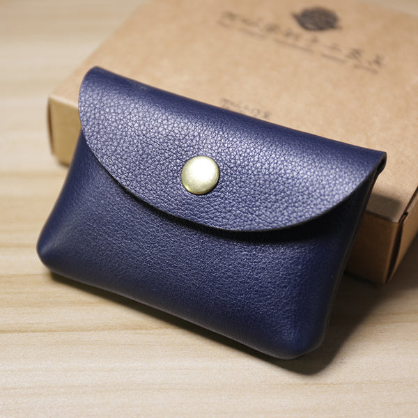 Blue Cute Women Leather Card Wallet Mini - Back View