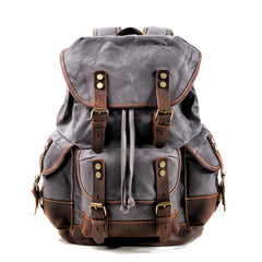 Cool Canvas Leather Mens Large Black Backpack Travel Backpack Hiking Backpack for Men