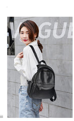 Fashion Womens Black Leather Backpack Purse Leather School Black Backpack Laptop Backpack Purse