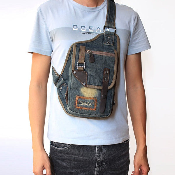 Denim Mens Sling Bag Waist Bag Chest - Back View