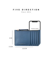 Cute Women Gray Blue Leather Slim Card Holder Card Wallet Zipper Change Wallet For Women