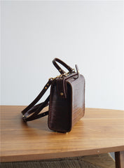 Handmade Womens Stylish Square Dark Green Leather Doctor Handbag Side Purse Doctor Purse for Women