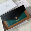 CONTRAST COLOR Gray Envelope Leather Womens Slim Clutch Purse Checkbook Long Wallet for Women