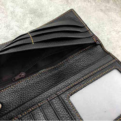 motorcycle wallet​ mens chain wallet​ Badass Black Leather Men's Metal Star Long Biker Chain Wallet Bifold Long Wallet with Chain For Men