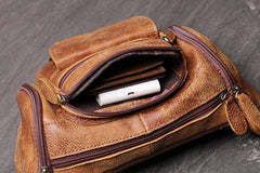 Vintage Brown LEATHER MENS Barrel FANNY PACK - Bill Slots Detail