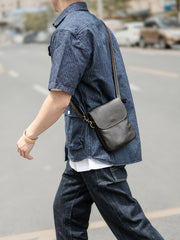 Cool Black Leather Mens Small Vertical Courier Bag Brown Messenger Bags Blue Postman Bag For Men