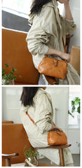 Vintage Womens Coffee Leather Doctor Handbag Side Purses Doctor Purses for Women