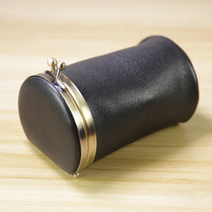 Vintage Women Black Leather Cup Coin Wallet Frame Clasp Coin Pouch Change Wallet For Women