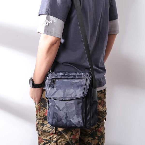Black Nylon MENS Small Vertical Side Bag - Back View