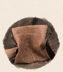 Casual Leather Brown Mens Vertical Side Bag - Overall View