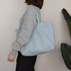 Fashion Womens Blue Leather Oversize Tote Bag Blue Shoulder Tote Bag Handbag Tote For Women