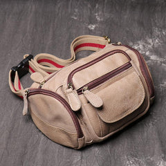Vintage Brown LEATHER MENS Barrel FANNY PACK - Leather Texture Detail