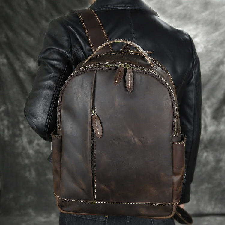 Green Mens Leather Backpack Travel Backpacks Laptop Backpack for men