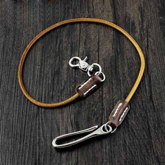 16'' Handmade Badass Tan Leather Long Wallet Chain Cool Punk Rock Biker Wallet Chain Trucker Wallet Key Chain for Men