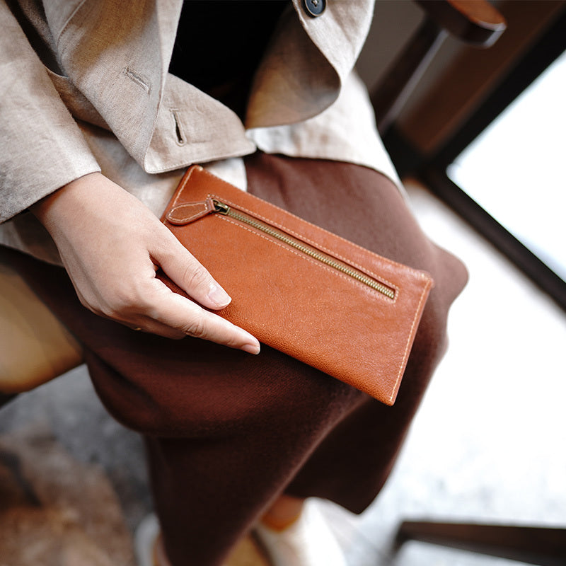 Slim Black Leather Clutch Wallet Womens Zip Wallets Black Ladies Zipper Clutch Wallet for Women