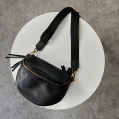 Fashion Women Black Leather Small Saddle Shoulder Bag Side Bag Black Saddle Crossbody Bag Purse For Women