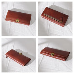 Vintage Womens Best Brown Leather Long Wallet Checkbook Wallet Cards Holder Wallet Purse for Ladies