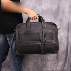 Vintage Brown Leather Men's 15‘’ Laptop Briefcase Handbags Black Professional Briefcase For Men