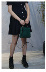 Handmade Womens Stylish Square Light Green Leather Doctor Handbag Side Purse Doctor Purse for Women