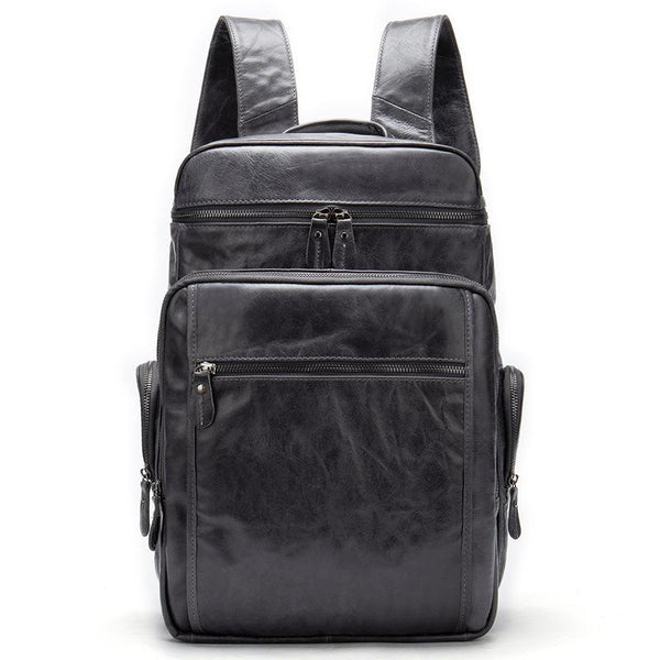 Cool Black Mens Leather 15 inches Large School Laptop Backpack Dark Brown Travel FY05481060