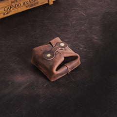 Handmade Black Leather Mens Coin Wallet Mini Pouch Change Pouch for Men