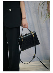 Handmade Womens Stylish Black Leather Doctor Handbag Side Purses Doctor Purses for Women