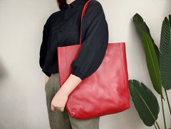 Fashion Womens Red Leather Oversize Tote Bag Red Shoulder Tote Bag Handbag Tote For Women