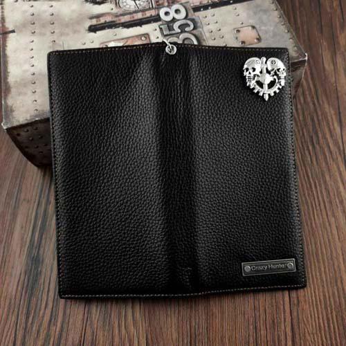Badass Black Leather Men's Punk Long Biker Chain Wallet Skull Bifold Chain Long WG00652064