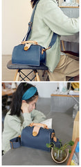 Vintage Womens Gray Leather Doctor Handbags Shoulder Purses Doctor Purse for Women