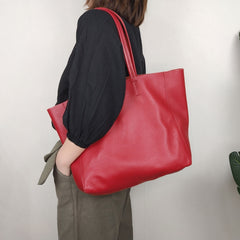 Fashion Womens Red Leather Oversize Tote Bag Red Shoulder Tote Bag Handbag Tote For Women