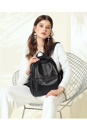 Fashion Womens Black Leather Backpack Purse Leather School Black Backpack Laptop Backpack Purse