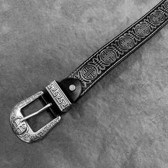 Vintage Chinese Coffee Leather Metal Belt Motorcycle Belt Black Leather Round Belt For Men