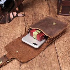 Cool Brown Leather Men's Belt Pouch Cell Phone Holster Small Belt Bag Waist Bag For Men