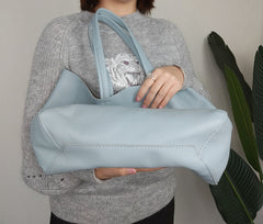 Fashion Womens Blue Leather Oversize Tote Bag Blue Shoulder Tote Bag Handbag Tote For Women