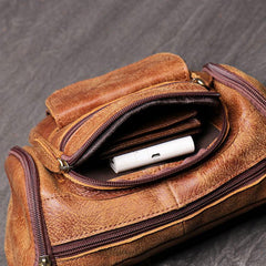 Vintage Brown LEATHER MENS Barrel FANNY PACK - Size Detail