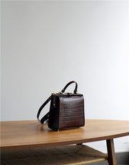 Handmade Womens Stylish Square Red Leather Doctor Handbag Side Purse Doctor Purse for Women