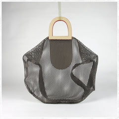 Womens Khaki Net Polyester Leather Tote Handbag Purse Polyester Tote Shoulder Bag Purse for Ladies