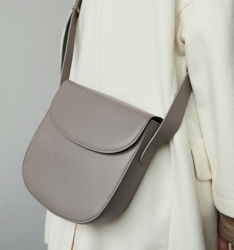 Minimalist Leather Womens Stylish Saddle Crossbody Bag Purse Shoulder Bag for Women