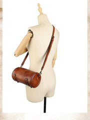 Vintage MIX Leather Womens Barrel Shoulder Bag Bucket Crossbody Purse for Women