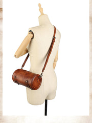 Vintage Leather Womens Barrel Shoulder Bags Bucket - Stitching Detail