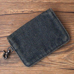 Vintage Womens Black Denim Mini Card Holder with Lanyard Denim Small Card Wallet Purse for Women