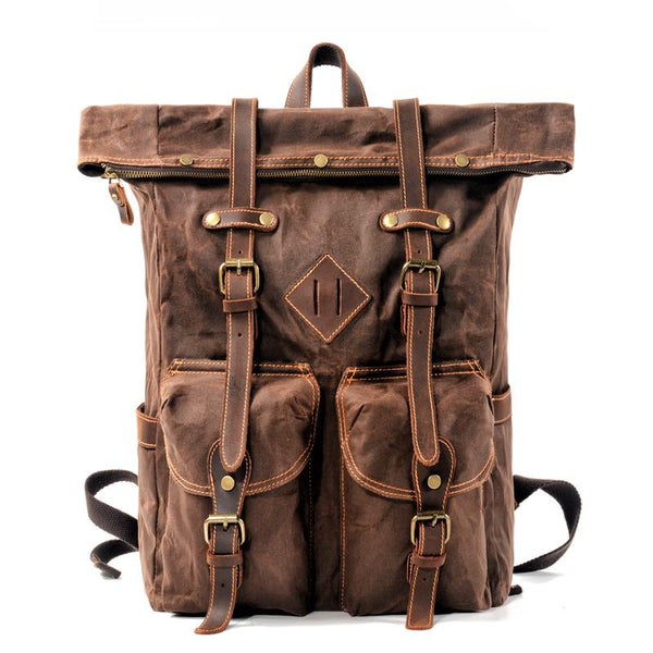 Brown Waxed Canvas Mens Waterproof Large 15'' Hiking Backpack Travel Backpack Co MCCY01991119