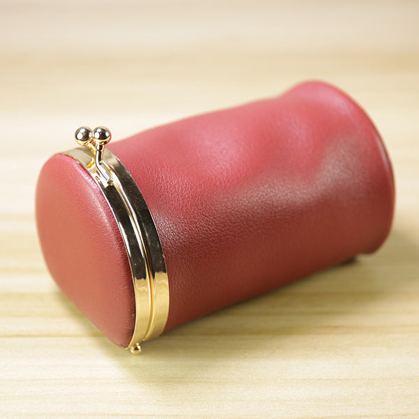 Vintage Women Red Leather Cup Coin Wallet - Open View