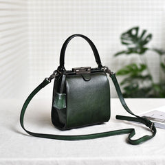 Womens Green Leather Doctor Handbag Purses Square Doctor Crossbody Purse for Women