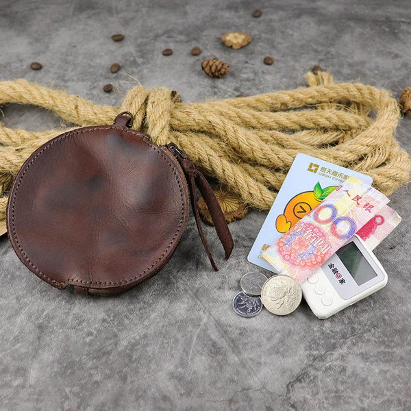 Mens Brown Leather Coin Purse Coin Pouch - Back View