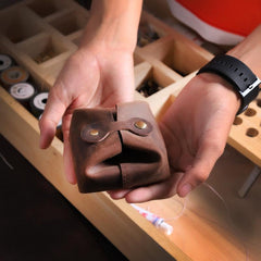 Handmade Black Leather Mens Coin Wallet Mini Pouch Change Pouch for Men