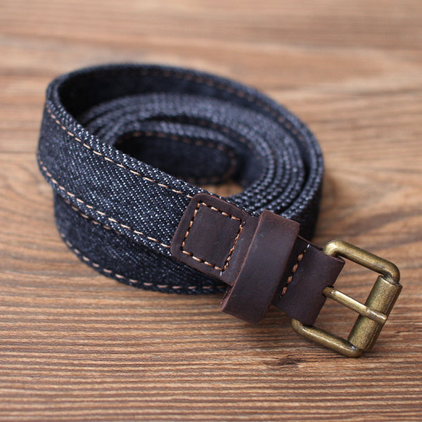 Cute Women Blue Denim Slim Belt Denim - Back View