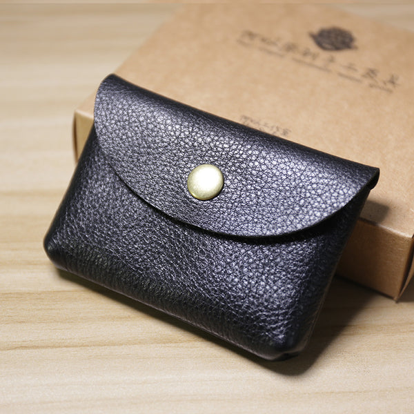 Black Cute Women Leather Card Wallet Mini - Back View